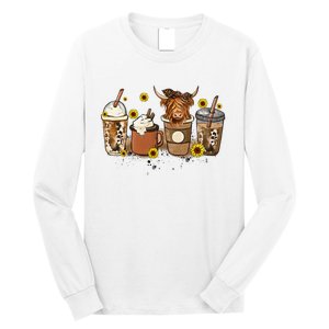 Scottish Highland Cow Sunflower Fall Vibes Coffee Lover Long Sleeve Shirt