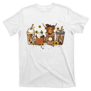 Scottish Highland Cow Sunflower Fall Vibes Coffee Lover T-Shirt