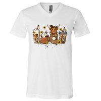 Scottish Highland Cow Sunflower Fall Vibes Coffee Lover V-Neck T-Shirt