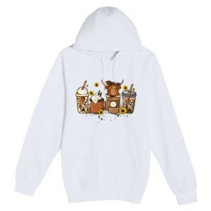 Scottish Highland Cow Sunflower Fall Vibes Coffee Lover Premium Pullover Hoodie