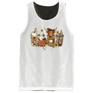 Scottish Highland Cow Sunflower Fall Vibes Coffee Lover Mesh Reversible Basketball Jersey Tank