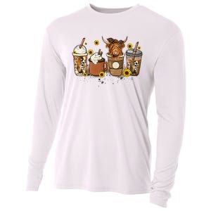 Scottish Highland Cow Sunflower Fall Vibes Coffee Lover Cooling Performance Long Sleeve Crew