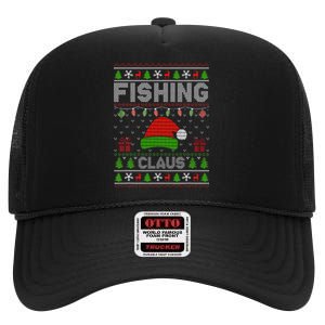 Santa Hat Christmas Light Fishing Claus Ugly Xmas Holiday High Crown Mesh Back Trucker Hat