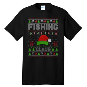 Santa Hat Christmas Light Fishing Claus Ugly Xmas Holiday Tall T-Shirt