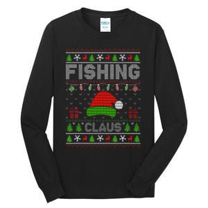 Santa Hat Christmas Light Fishing Claus Ugly Xmas Holiday Tall Long Sleeve T-Shirt