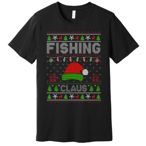 Santa Hat Christmas Light Fishing Claus Ugly Xmas Holiday Premium T-Shirt