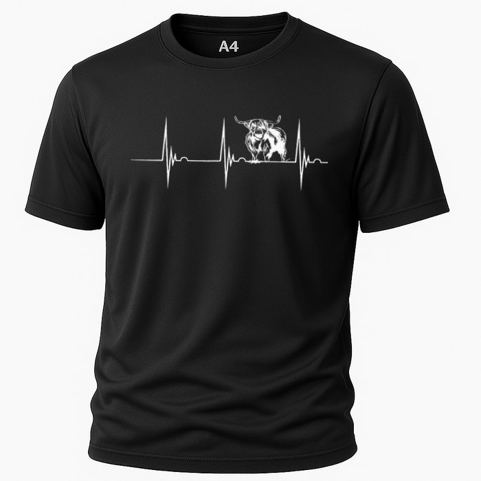 Scottish Highland Cow Heartbeat EKG Pulse Highlander Cow Cooling Performance Crew T-Shirt