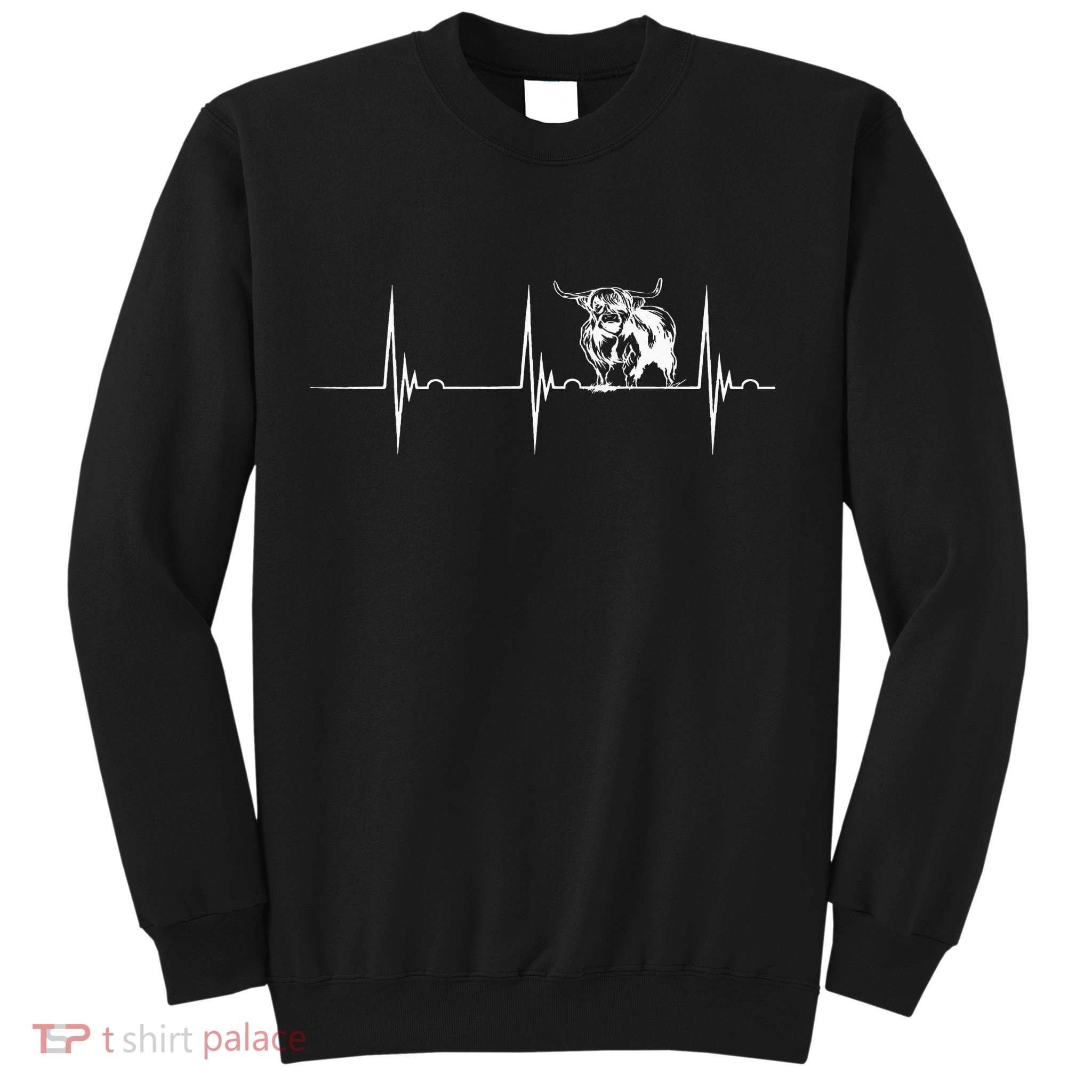 Scottish Highland Cow Heartbeat EKG Pulse Highlander Cow Sweatshirt