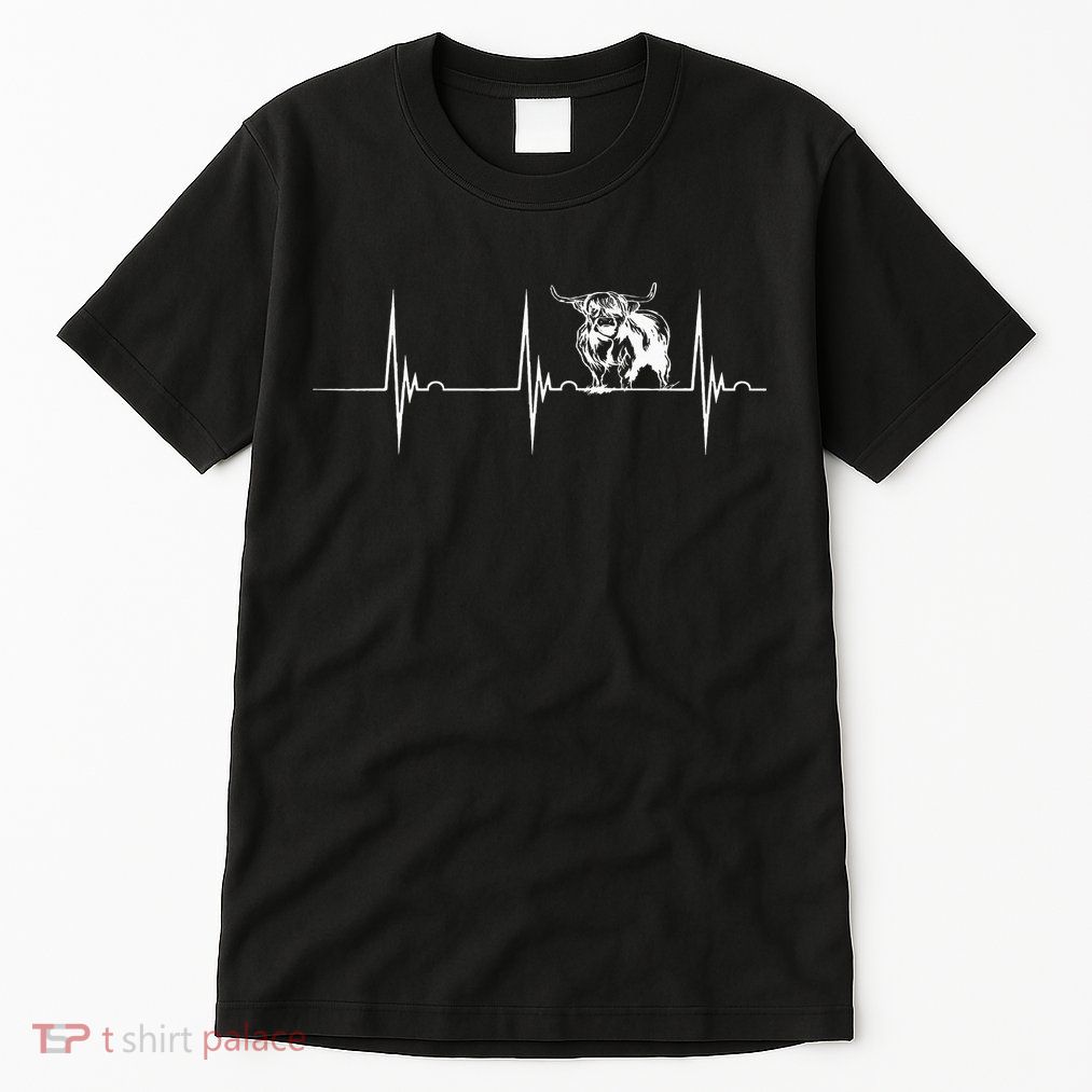 Scottish Highland Cow Heartbeat EKG Pulse Highlander Cow Tall T-Shirt