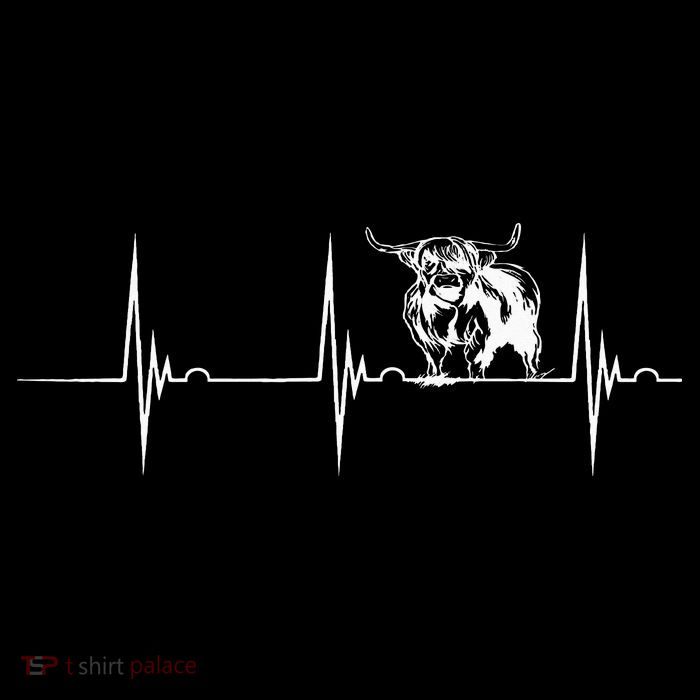 Scottish Highland Cow Heartbeat EKG Pulse Highlander Cow Tall T-Shirt