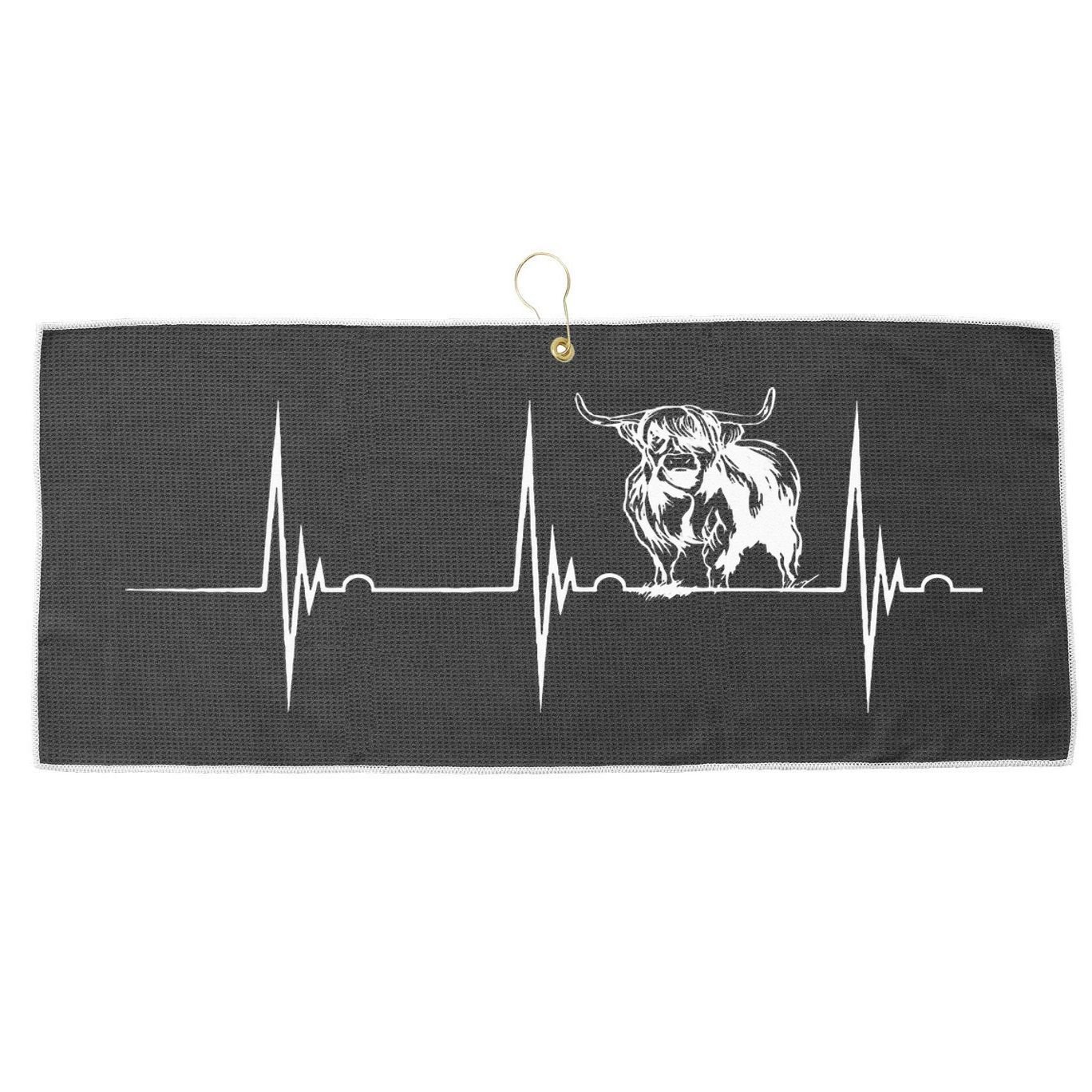 Scottish Highland Cow Heartbeat EKG Pulse Highlander Cow Large Microfiber Waffle Golf Towel