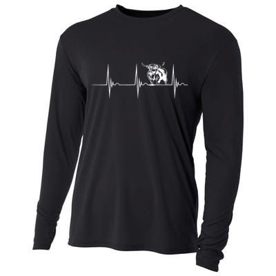 Scottish Highland Cow Heartbeat EKG Pulse Highlander Cow Cooling Performance Long Sleeve Crew