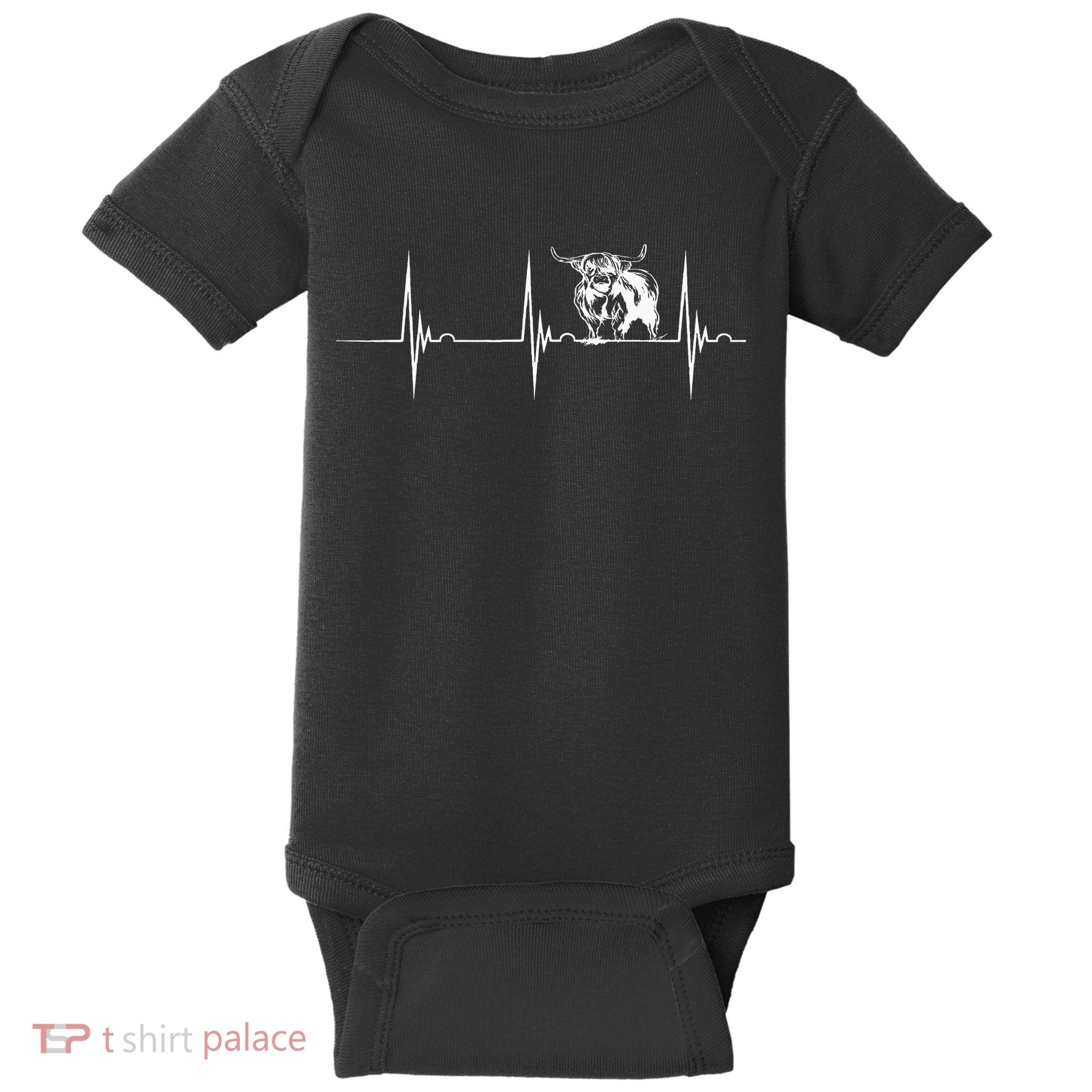 Scottish Highland Cow Heartbeat EKG Pulse Highlander Cow Baby Bodysuit