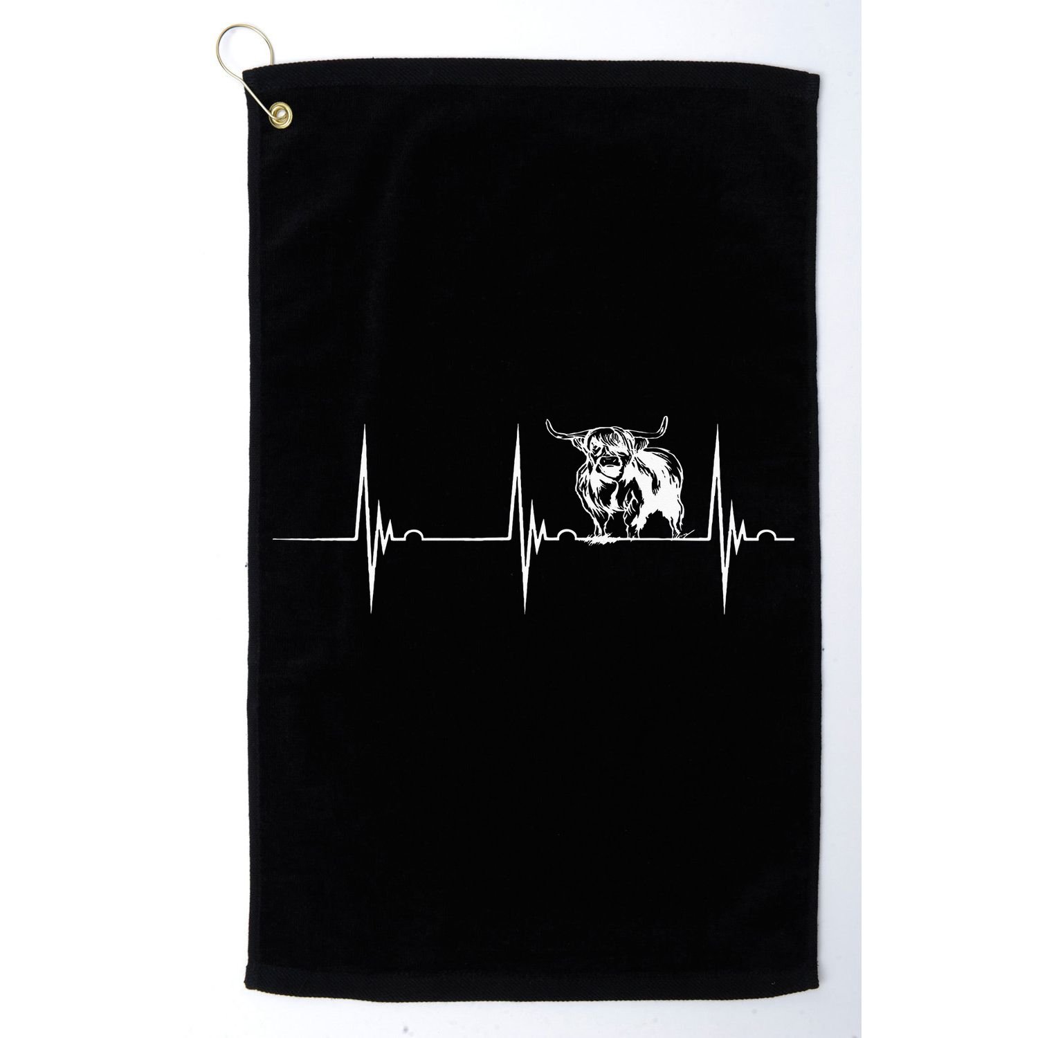 Scottish Highland Cow Heartbeat EKG Pulse Highlander Cow Golf Towel