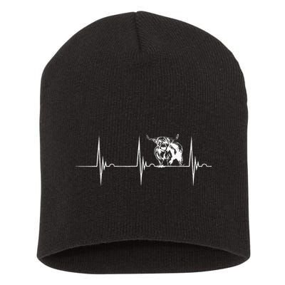 Scottish Highland Cow Heartbeat EKG Pulse Highlander Cow Short Acrylic Beanie