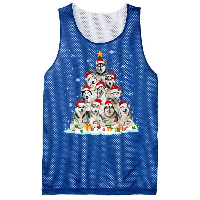 Siberian Husky Christmas Tree Dog Lights Pajamas Xmas Cool Gift Mesh Reversible Basketball Jersey Tank