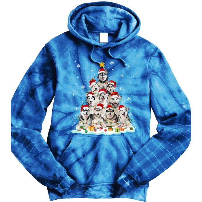 Siberian Husky Christmas Tree Dog Lights Pajamas Xmas Cool Gift Tie Dye Hoodie