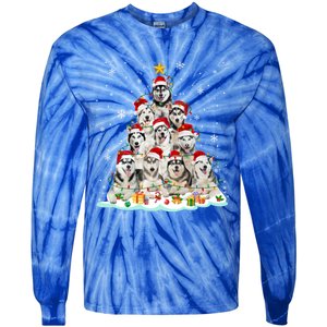 Siberian Husky Christmas Tree Dog Lights Pajamas Xmas Cool Gift Tie-Dye Long Sleeve Shirt