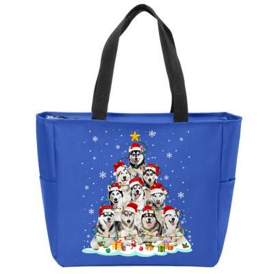 Siberian Husky Christmas Tree Dog Lights Pajamas Xmas Cool Gift Zip Tote Bag