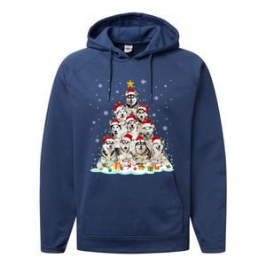 Siberian Husky Christmas Tree Dog Lights Pajamas Xmas Cool Gift Performance Fleece Hoodie