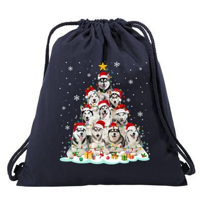 Siberian Husky Christmas Tree Dog Lights Pajamas Xmas Cool Gift Drawstring Bag