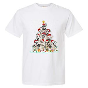 Siberian Husky Christmas Tree Dog Lights Pajamas Xmas Cool Gift Garment-Dyed Heavyweight T-Shirt