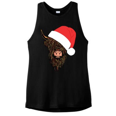 Scottish Highland Cattle Hairy Cow Farmer Gift Christmas Hat Ladies PosiCharge Tri-Blend Wicking Tank