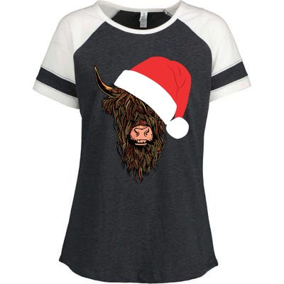 Scottish Highland Cattle Hairy Cow Farmer Gift Christmas Hat Enza Ladies Jersey Colorblock Tee