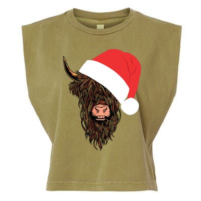 Scottish Highland Cattle Hairy Cow Farmer Gift Christmas Hat Garment-Dyed Women's Muscle Tee