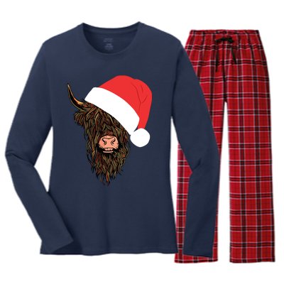 Scottish Highland Cattle Hairy Cow Farmer Gift Christmas Hat Women's Long Sleeve Flannel Pajama Set 