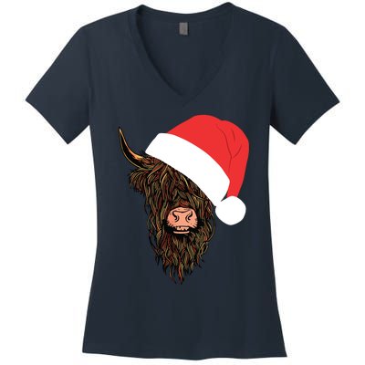 Scottish Highland Cattle Hairy Cow Farmer Gift Christmas Hat Women's V-Neck T-Shirt