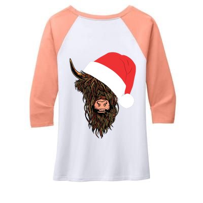 Scottish Highland Cattle Hairy Cow Farmer Gift Christmas Hat Women's Tri-Blend 3/4-Sleeve Raglan Shirt