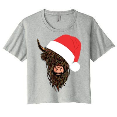 Scottish Highland Cattle Hairy Cow Farmer Gift Christmas Hat Women's Crop Top Tee