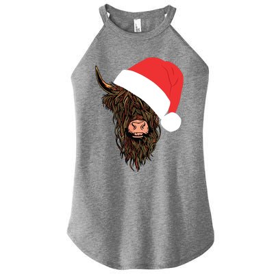 Scottish Highland Cattle Hairy Cow Farmer Gift Christmas Hat Women's Perfect Tri Rocker Tank