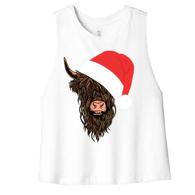 Scottish Highland Cattle Hairy Cow Farmer Gift Christmas Hat Women's Racerback Cropped Tank