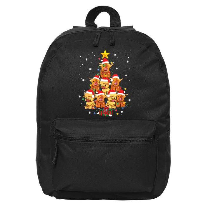 Scottish Highland Cow Christmas Tree Funny Cow Lover Xmas 16 in Basic Backpack