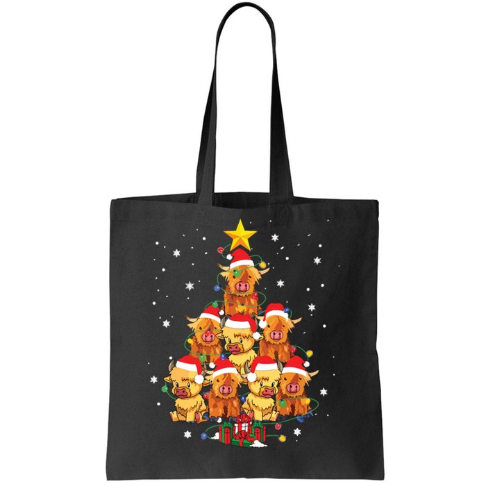 Scottish Highland Cow Christmas Tree Funny Cow Lover Xmas Tote Bag