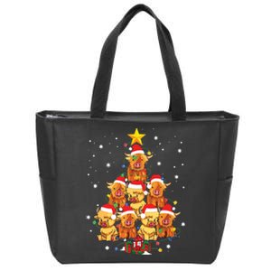 Scottish Highland Cow Christmas Tree Funny Cow Lover Xmas Zip Tote Bag