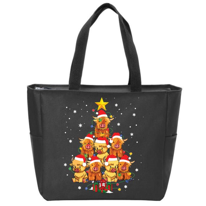 Scottish Highland Cow Christmas Tree Funny Cow Lover Xmas Zip Tote Bag