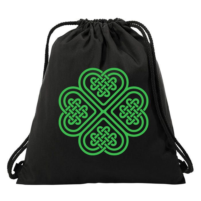 Shamrock Heart Celtic Knot Irish St. Patricks Day Drawstring Bag