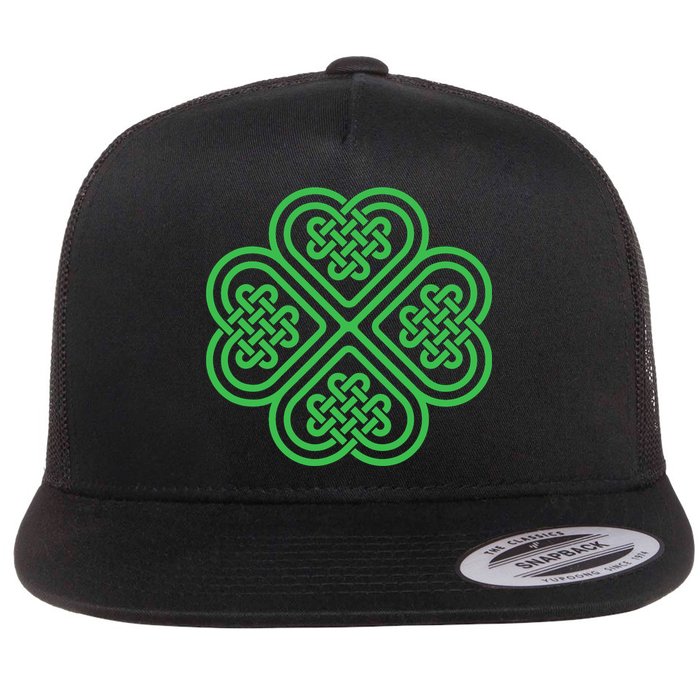 Shamrock Heart Celtic Knot Irish St. Patricks Day Flat Bill Trucker Hat
