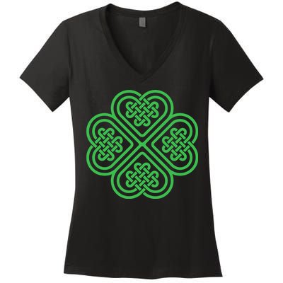 Shamrock Heart Celtic Knot Irish St. Patricks Day Women's V-Neck T-Shirt