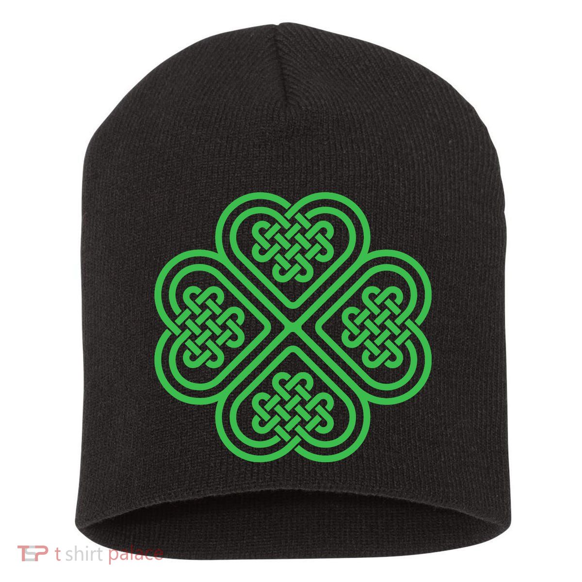 Shamrock Heart Celtic Knot Irish St. Patricks Day Short Acrylic Beanie
