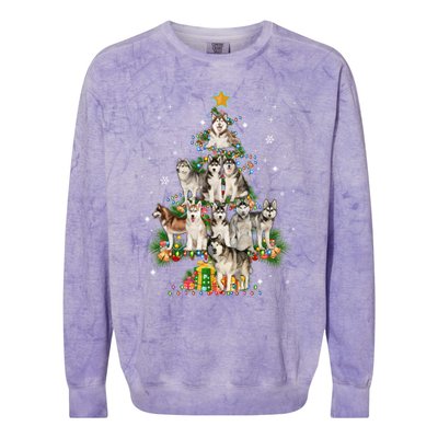 Siberian Husky Christmas Tree Funny Dog Lover Xmas Pajama Gift Colorblast Crewneck Sweatshirt