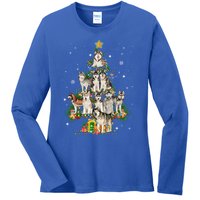 Siberian Husky Christmas Tree Funny Dog Lover Xmas Pajama Gift Ladies Long Sleeve Shirt