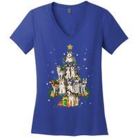 Siberian Husky Christmas Tree Funny Dog Lover Xmas Pajama Gift Women's V-Neck T-Shirt