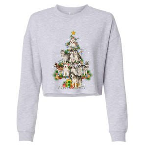 Siberian Husky Christmas Tree Funny Dog Lover Xmas Pajama Gift Cropped Pullover Crew