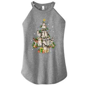 Siberian Husky Christmas Tree Funny Dog Lover Xmas Pajama Gift Women's Perfect Tri Rocker Tank