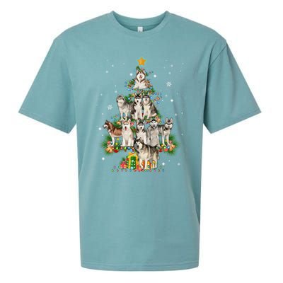 Siberian Husky Christmas Tree Funny Dog Lover Xmas Pajama Gift Sueded Cloud Jersey T-Shirt