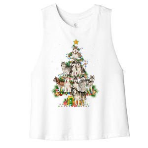 Siberian Husky Christmas Tree Funny Dog Lover Xmas Pajama Gift Women's Racerback Cropped Tank